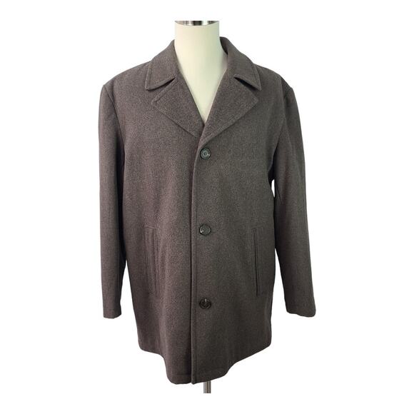 London Fog Men's Amity Brown Gray Wool Blend Lined Overcoat Car Coat Jacket XL - Picture 1 of 7